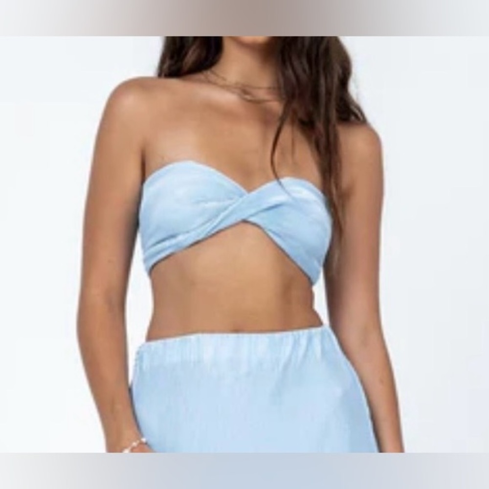 Princess Polly Brianna Blue Bandeau Strapless Bralette Resort Crop Top size 4
